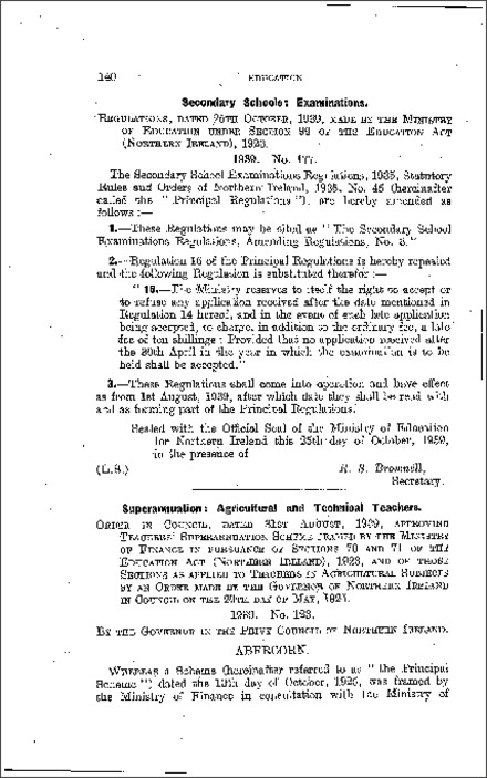 The Secondary School Examinations Amending No. 3 Regulations (Northern Ireland) 1939