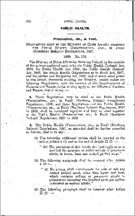 The Public Health (Preservatives, etc. in Food) Amendment Regulations (Northern Ireland) 1939