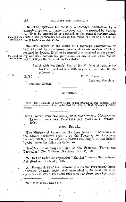 The Factories (Forms and Particulars) (No. 2) Order (Northern Ireland) 1939