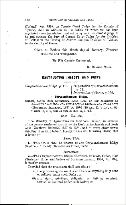 The Chrysanthemum Midge (Revocation) Order (Northern Ireland) 1939