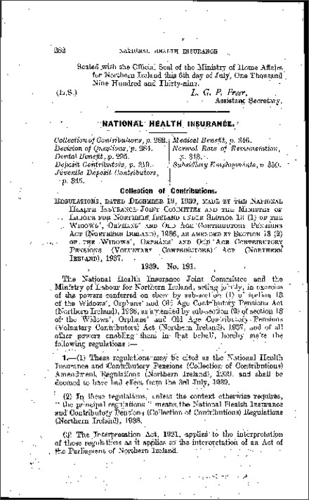 The National Health Insurance and Contributory Pensions (Collection of Contributions) Amendment Regulations (Northern Ireland) 1939