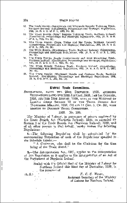 The Trade Boards (District Trade Committees) Regulations (Northern Ireland) 1939