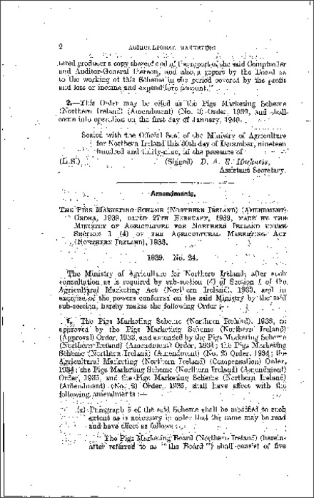 The Pigs Marketing Scheme (Amendment) Order (Northern Ireland) 1939