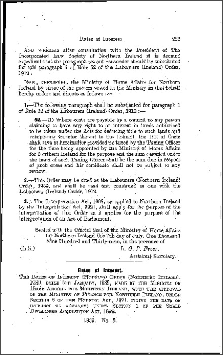 The Rates of Interest (Housing) Order (Northern Ireland) 1939