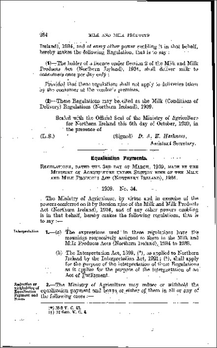 The Milk (Equalisation and Bonus Payments) Regulations (Northern Ireland) 1939