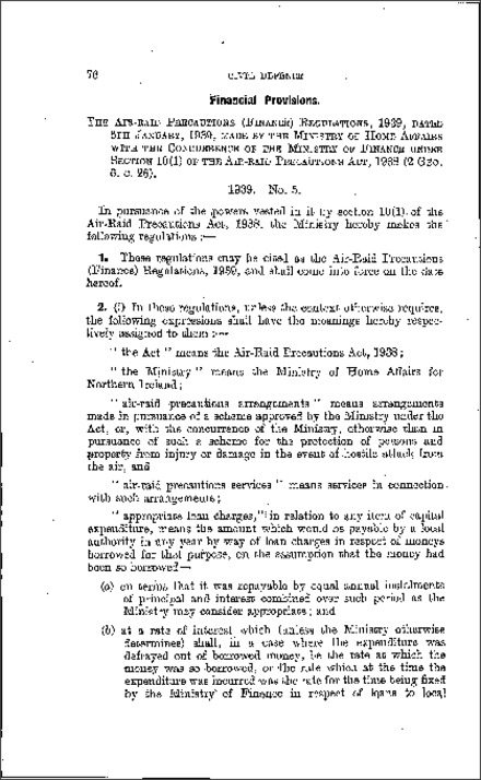 The Air-Raid Precautions (Finance) Regulations (Northern Ireland) 1939