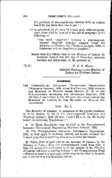 The Unemployment Insurance (Investment) Regulations (Northern Ireland) 1939