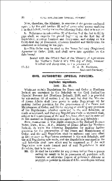 The Civil Authorities (Special Powers) Explosive Ingredients Regulations (Northern Ireland) 1939