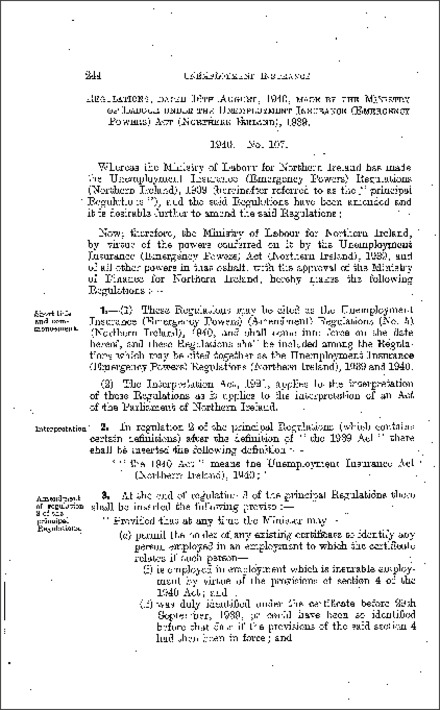 The Unemployment Insurance (Emergency Powers) (Amendment) (No. 5) Regulations (Northern Ireland) 1940