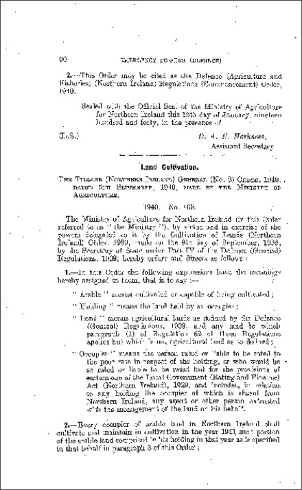 The Tillage General (No. 2) Order (Northern Ireland) 1940