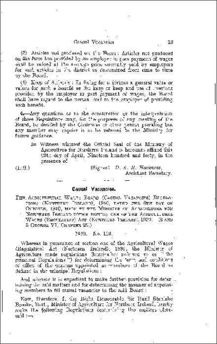 The Agricultural Wages Board (Casual Vacancies) Regulations (Northern Ireland) 1940