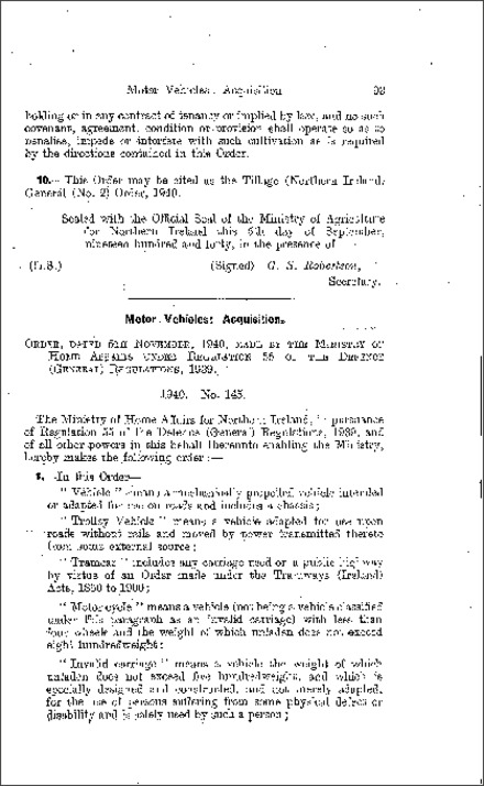 The Emergency Powers (Defence) Acquisition and Disposal of Motor Vehicles Order (Northern Ireland) 1940