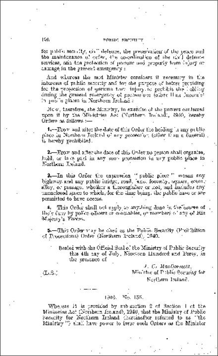 The Public Security (Prohibition of Processions) (Amendment) Order (Northern Ireland) 1940