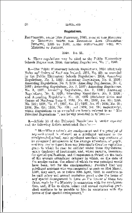 The Public Elementary Schools (No. 11) Amendment Regulations (Northern Ireland) 1940