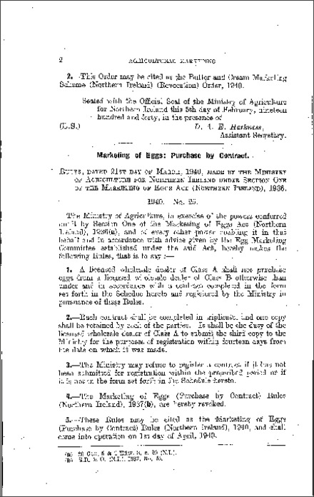 The Marketing of Eggs (Purchase by Contract) Rules (Northern Ireland) 1940