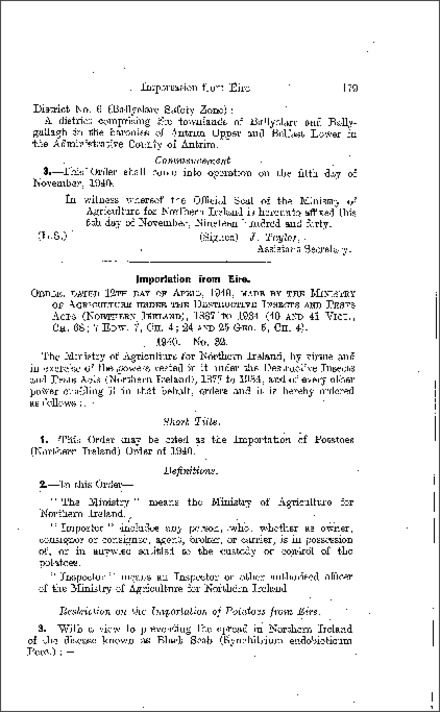 The Importation of Potatoes Order (Northern Ireland) 1940