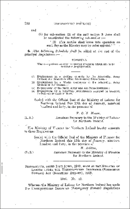 The Unemployment Insurance (Emergency Powers) (Amendment) (No. 2) Regulations (Northern Ireland) 1940