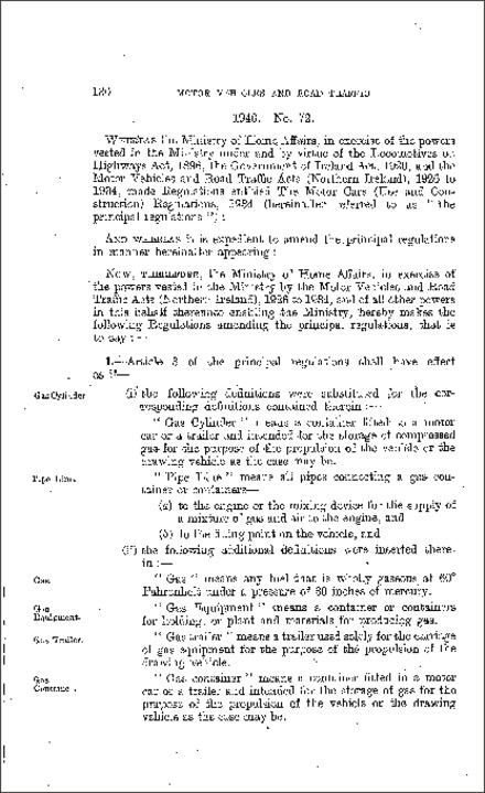 The Motor Cars (Use and Construction) (Amendment) Regulations (Northern Ireland) 1940