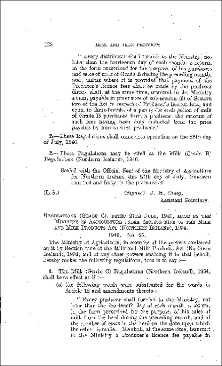 The Milk (Grade C) Regulations (Northern Ireland) 1940
