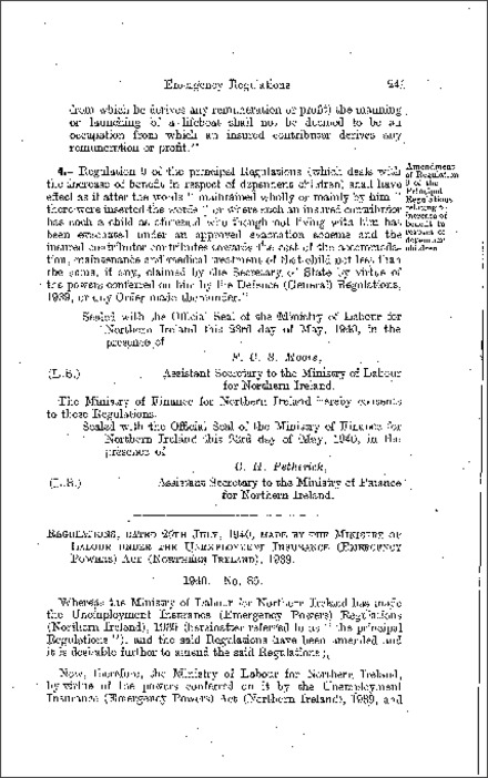 The Unemployment Insurance (Emergency Powers) (Amendment) (No. 4) Regulations (Northern Ireland) 1940
