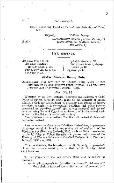 The Civil Defence (Revision of Code) Order (Northern Ireland) 1940