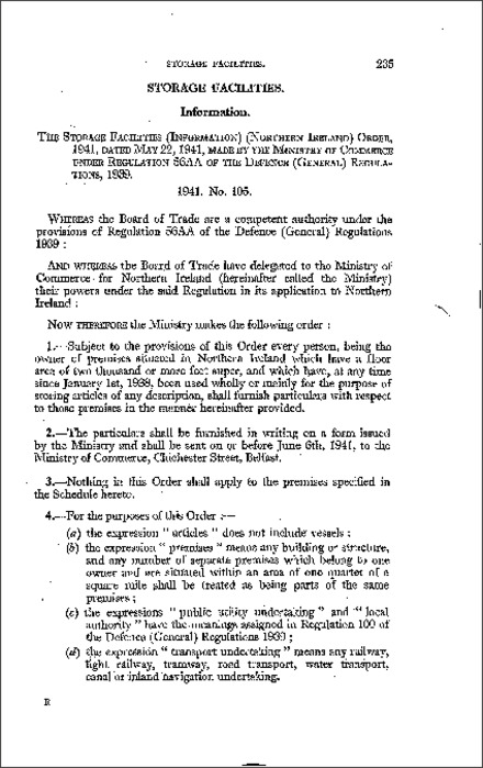 The Storage Facilites (Information) Order (Northern Ireland) 1941
