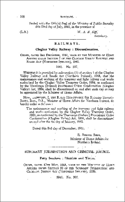 The Petty Sessions: Districts and Times Order (Northern Ireland) 1941