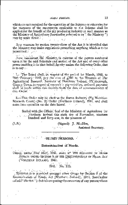 The Blind Persons Determination of Needs (Appointed Day) Order (Northern Ireland) 1941