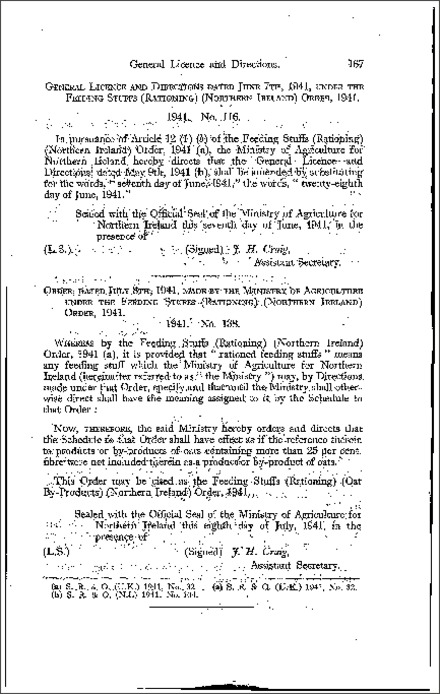 The Feeding Stuffs (General Licence and Directions) Order (Northern Ireland) 1941