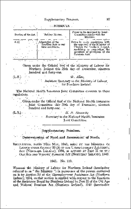 The Supplementary Pensions (Determination of Need and Assessment of Needs) (Amendment) Regulations (Northern Ireland) 1941