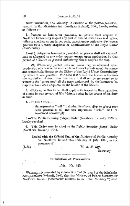 The Public Security (Prohibition of Processions) (Amendment) Order (Northern Ireland) 1941