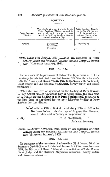 The Petty Sessions (District and Times) Order (Northern Ireland) 1941