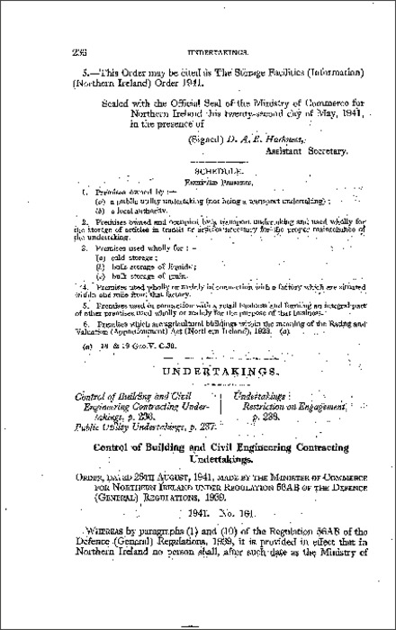 The Control of Building and Civil Engineering Contracting Undertakings Order (Northern Ireland) 1941