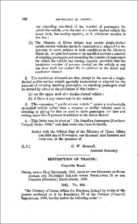 The Restriction of Traffic (Crumlin Road) Order (Northern Ireland) 1941