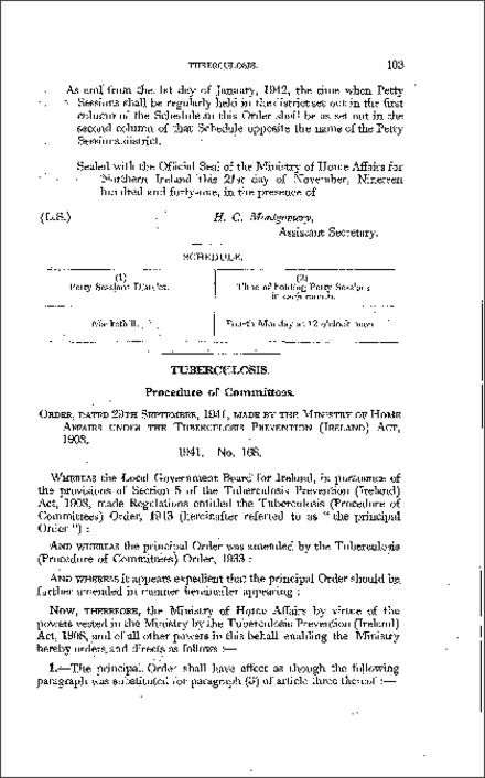 The Tuberculosis (Procedure of Committees) Order (Northern Ireland) 1941