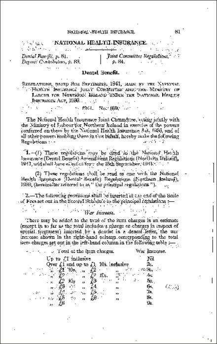 The National Health Insurance (Dental Benefit) Amendment Regulations (Northern Ireland) 1941