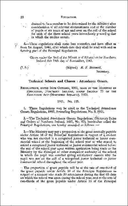 The Technical Attendance Grants Amendment No. 3 Regulations (Northern Ireland) 1941