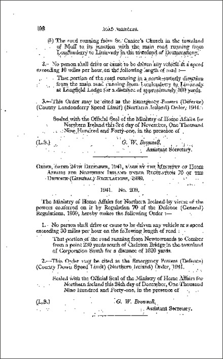 The Emergency Powers (Defence) (County Down Speed Limit) Order (Northern Ireland) 1941