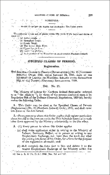 The Specified Classes of Persons (Registration) (No. 2) Order (Northern Ireland) 1941