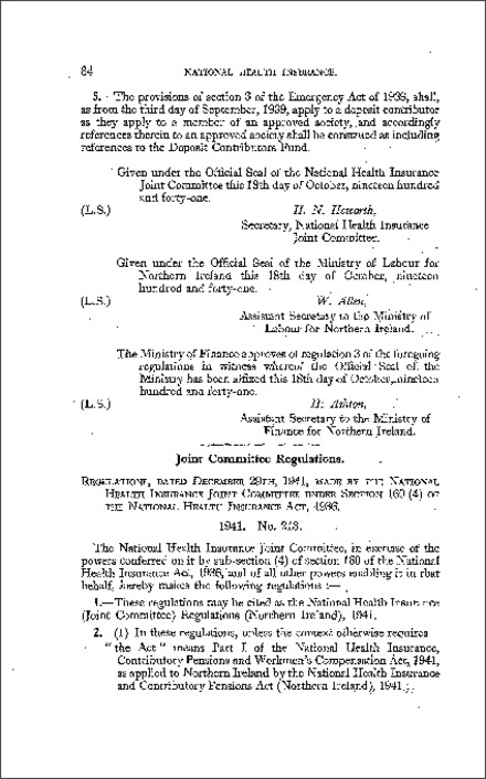The National Health Insurance (Joint Committee) Regulations (Northern Ireland) 1941