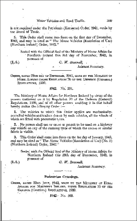 The Road Traffic (Pedestrian Crossings) Order (Northern Ireland) 1942