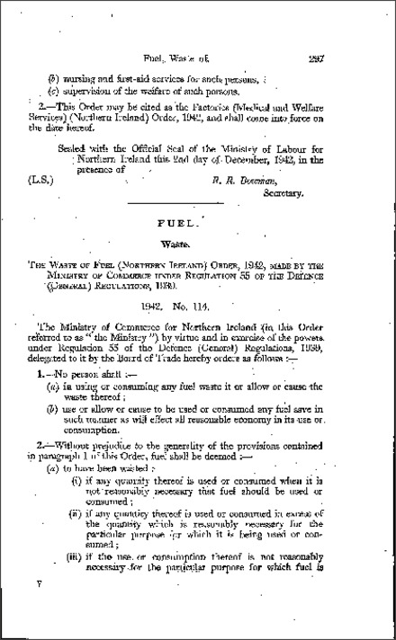 The Waste of Fuel Order (Northern Ireland) 1942