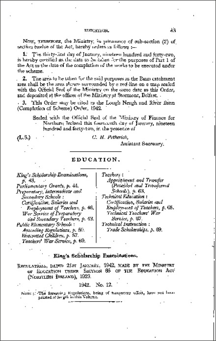 The King's Scholarship Examinations Order (Northern Ireland) 1942