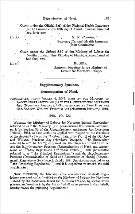 The Supplementary Pensions (Determination of Need and Assessment of Needs) Regulations (Northern Ireland) 1942