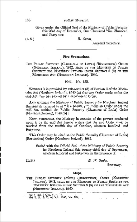 The Public Security (Clearance of Lofts) (Revocation) Order (Northern Ireland) 1942