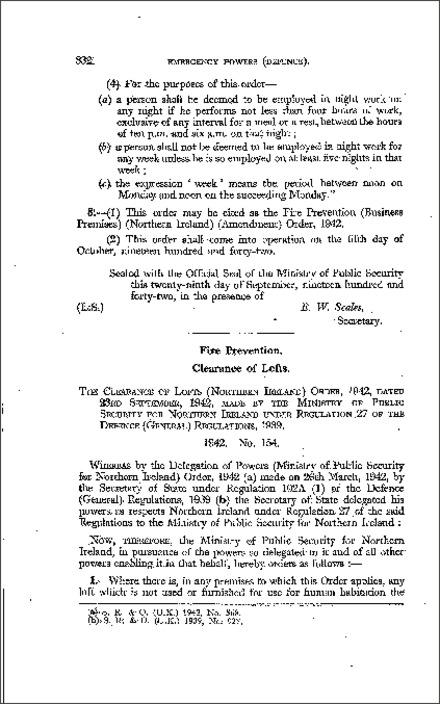 The Clearance of Lofts Order (Northern Ireland) 1942