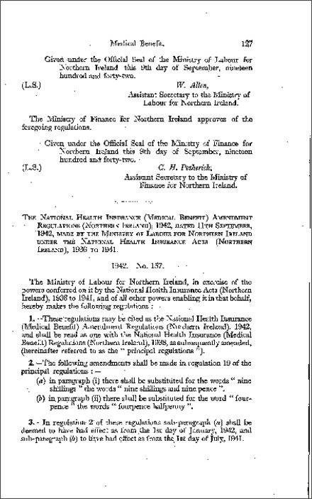 The National Health Insurance (Medical Benefit) Amendment Regulations (Northern Ireland) 1942