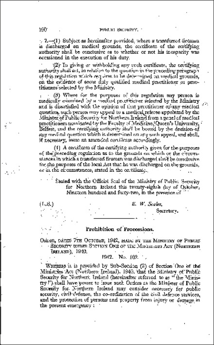 The Public Security (Prohibition of Processions) Order (Northern Ireland) 1942