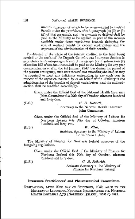 The National Health Insurance (Insurance Practioners' and Pharmaceutical Committees) Amendment Regulations (Northern Ireland) 1942