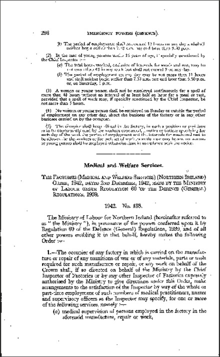 The Factories (Medical and Welfare Services) Order (Northern Ireland) 1942